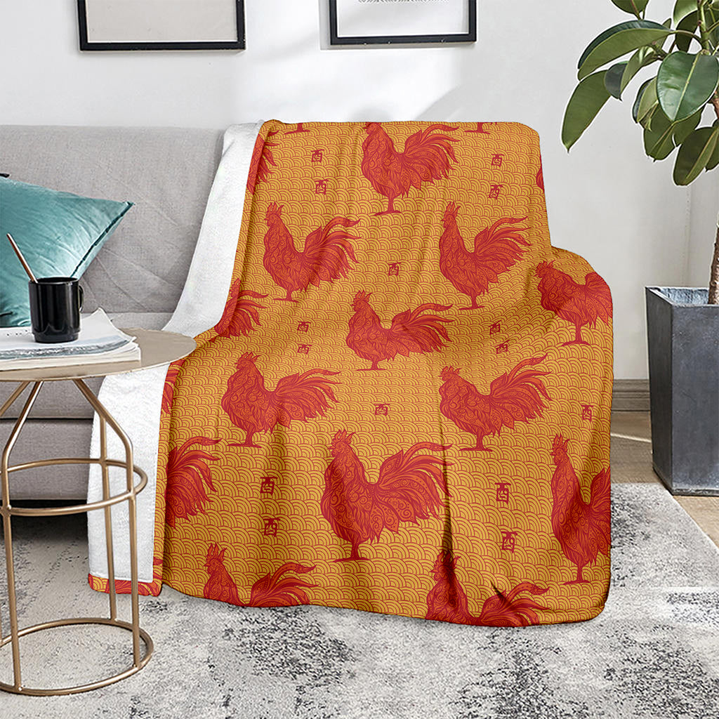 Chinese Rooster Pattern Print Blanket