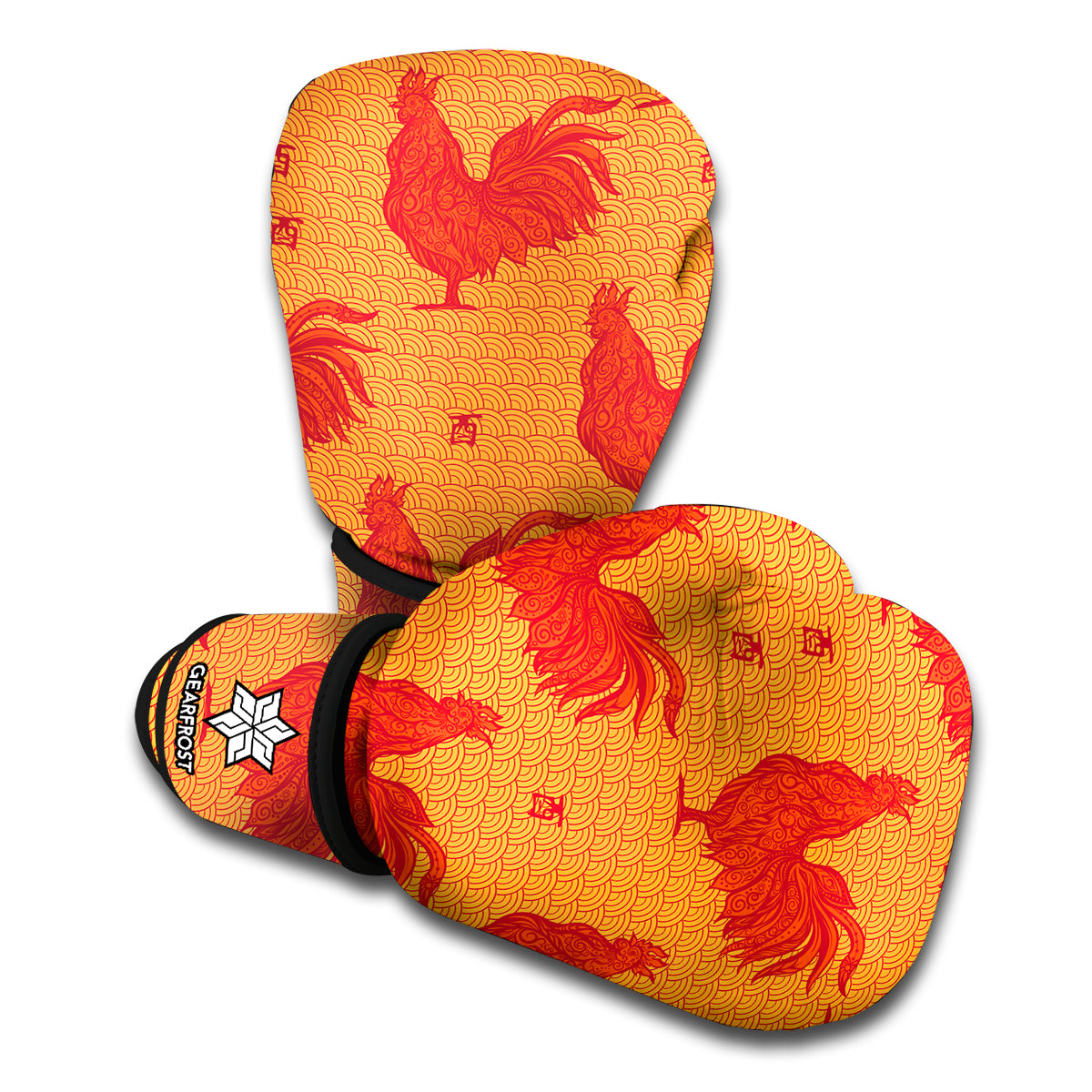 Chinese Rooster Pattern Print Boxing Gloves