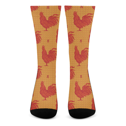 Chinese Rooster Pattern Print Crew Socks