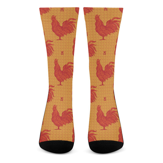 Chinese Rooster Pattern Print Crew Socks