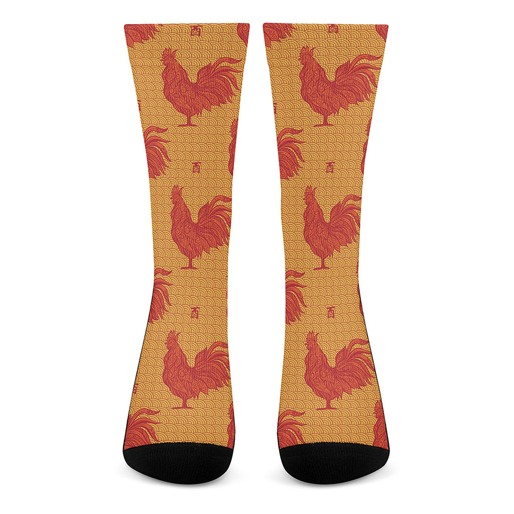 Chinese Rooster Pattern Print Crew Socks