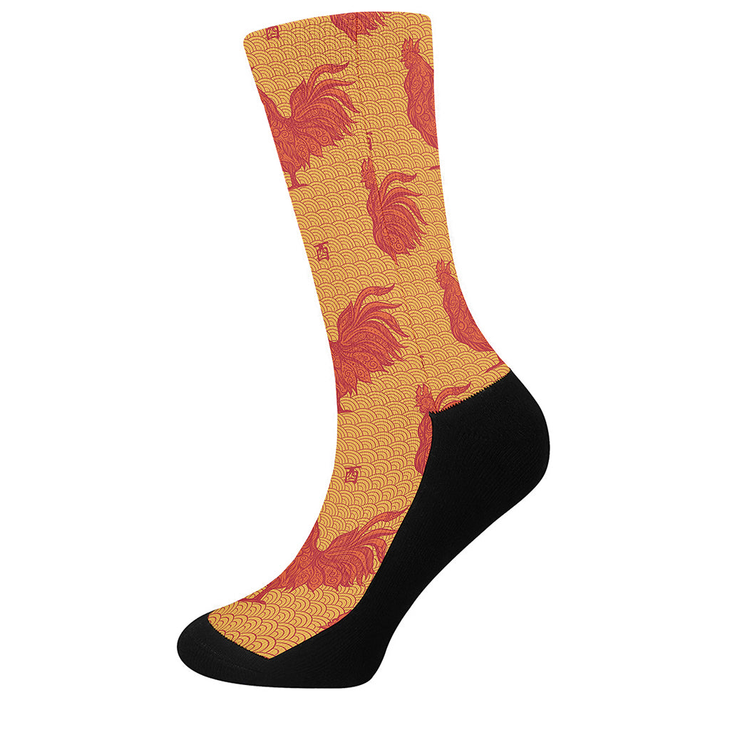 Chinese Rooster Pattern Print Crew Socks