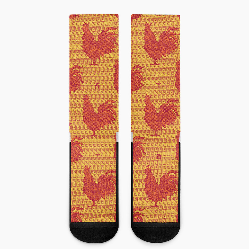 Chinese Rooster Pattern Print Crew Socks