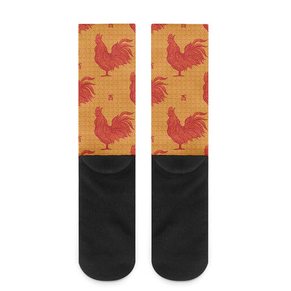 Chinese Rooster Pattern Print Crew Socks