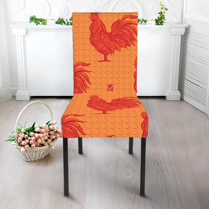 Chinese Rooster Pattern Print Dining Chair Slipcover
