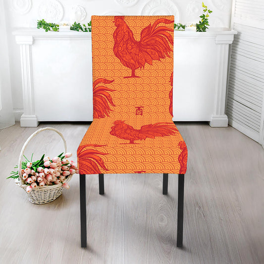 Chinese Rooster Pattern Print Dining Chair Slipcover