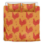 Chinese Rooster Pattern Print Duvet Cover Bedding Set