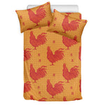 Chinese Rooster Pattern Print Duvet Cover Bedding Set