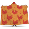 Chinese Rooster Pattern Print Hooded Blanket