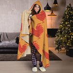 Chinese Rooster Pattern Print Hooded Blanket