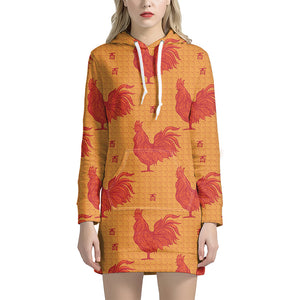 Chinese Rooster Pattern Print Hoodie Dress