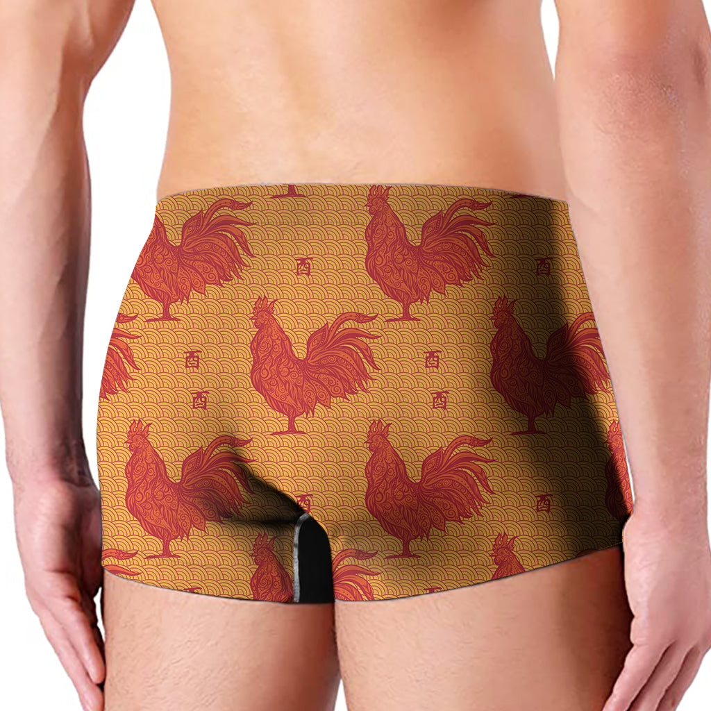 Chinese Rooster Pattern Print Men's Boxer Briefs