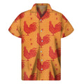 Chinese Rooster Pattern Print Men's Short Sleeve Shirt