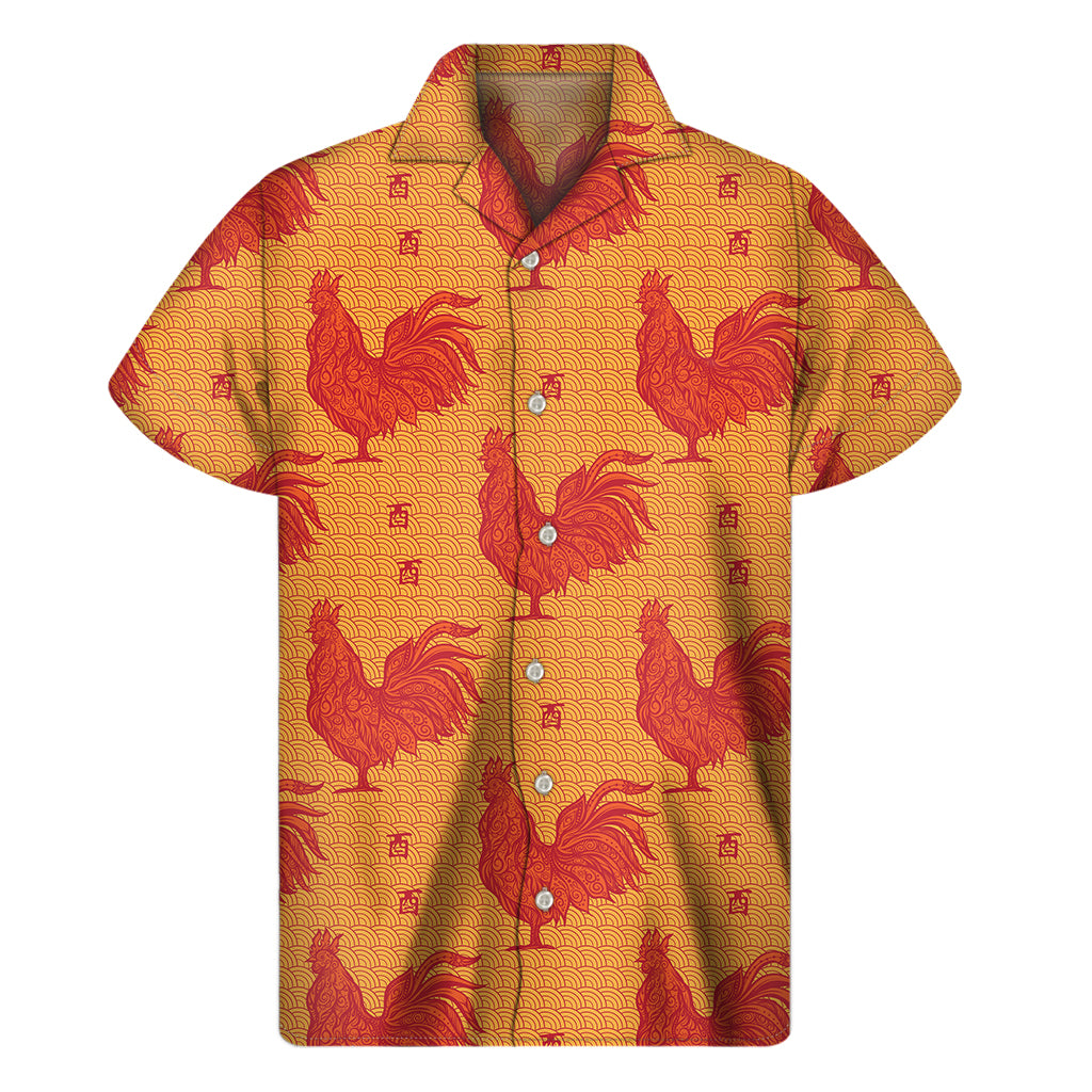 Chinese Rooster Pattern Print Men's Short Sleeve Shirt