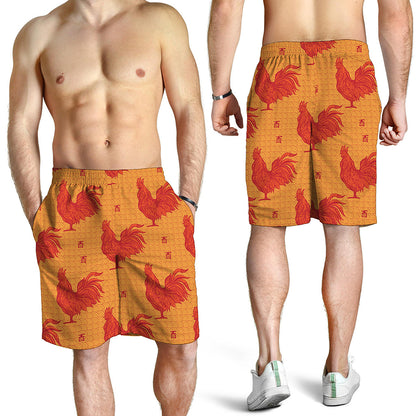 Chinese Rooster Pattern Print Men's Shorts