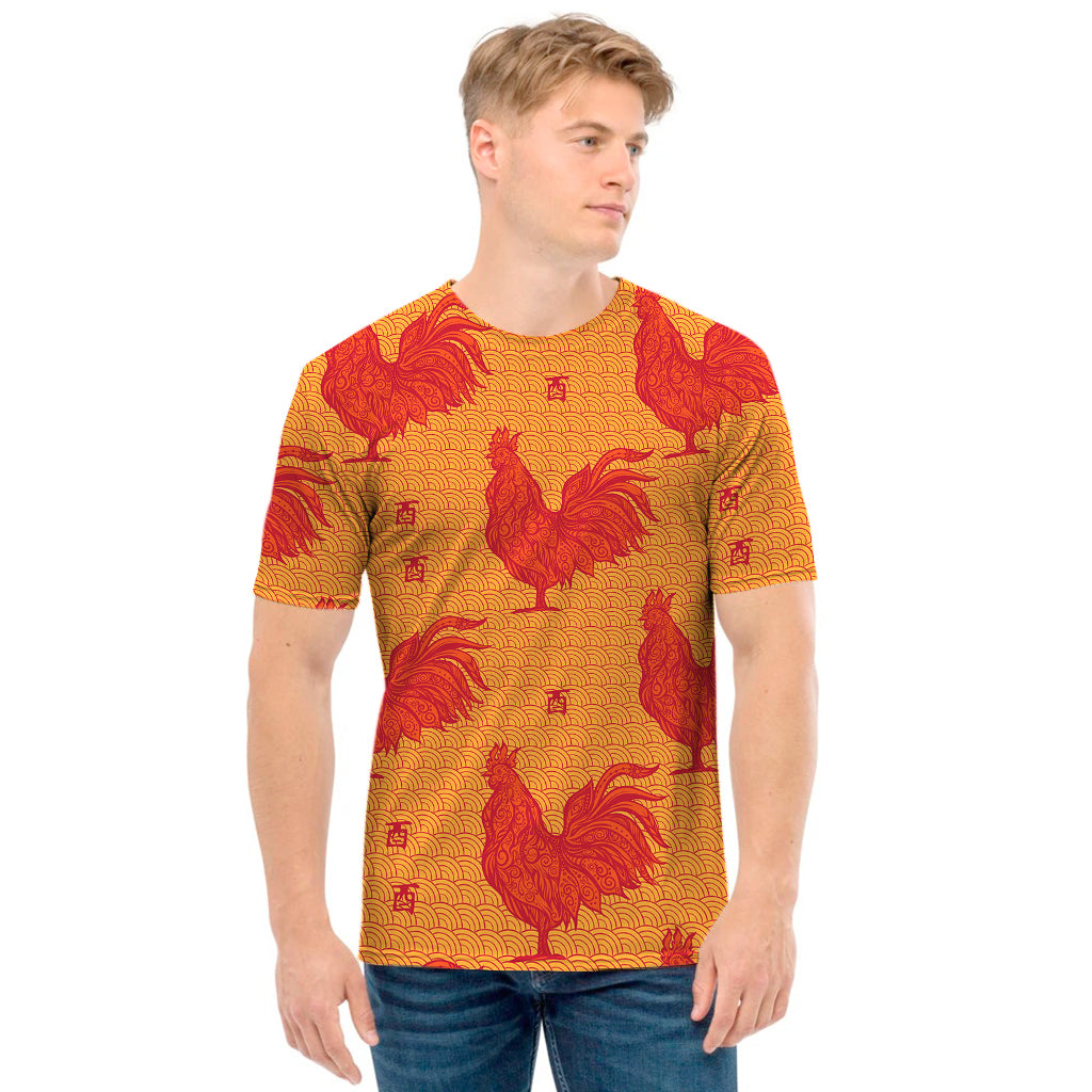 Chinese Rooster Pattern Print Men's T-Shirt