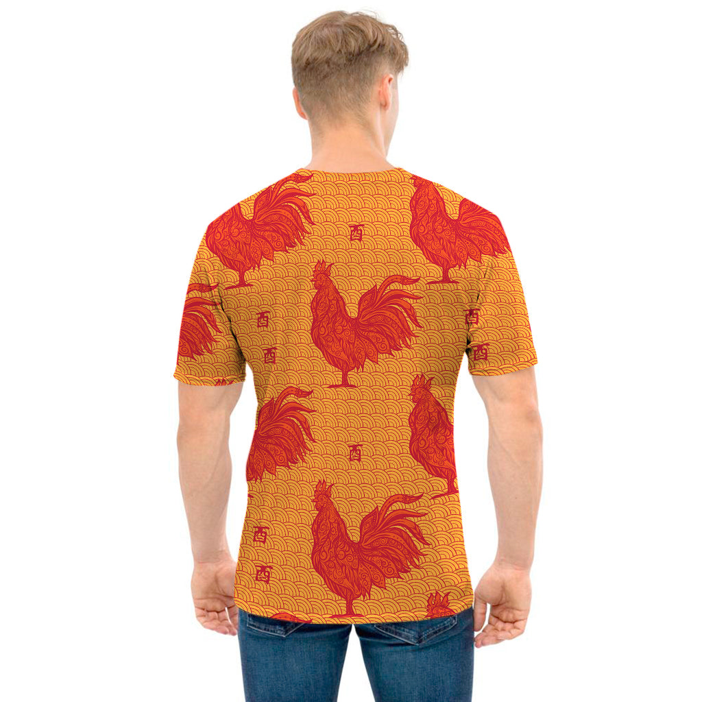 Chinese Rooster Pattern Print Men's T-Shirt