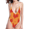 Chinese Rooster Pattern Print One Piece High Cut Swimsuit