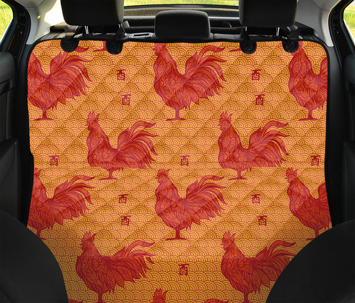 Chinese Rooster Pattern Print Pet Car Back Seat Cover