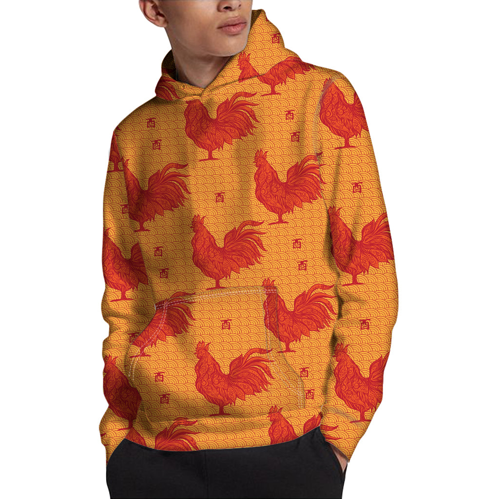 Chinese Rooster Pattern Print Pullover Hoodie