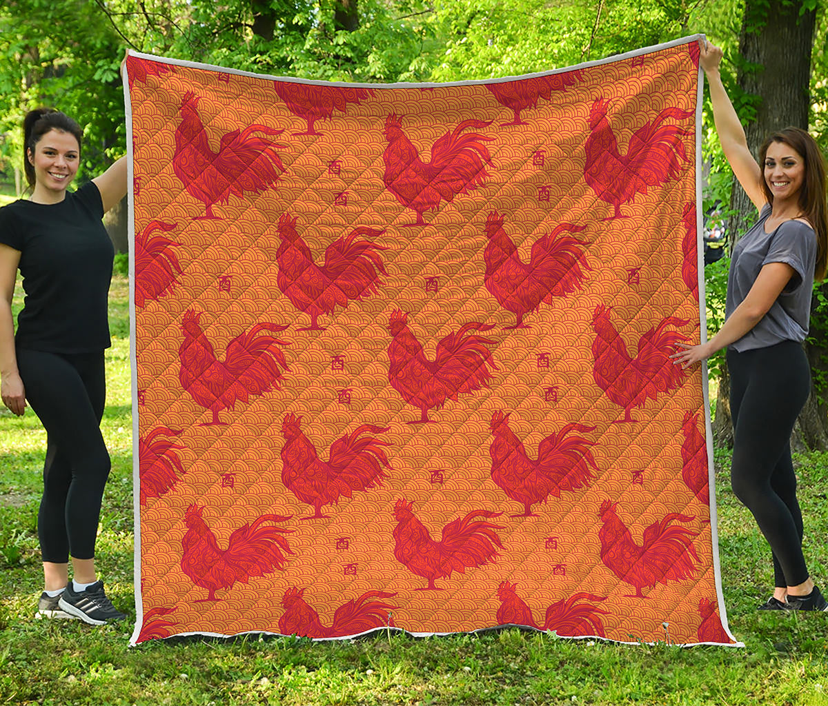 Chinese Rooster Pattern Print Quilt