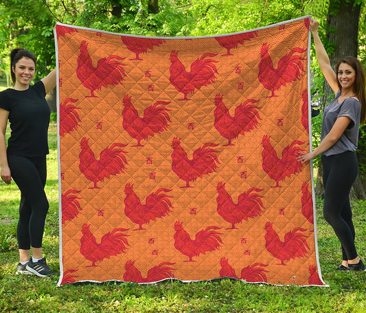 Chinese Rooster Pattern Print Quilt