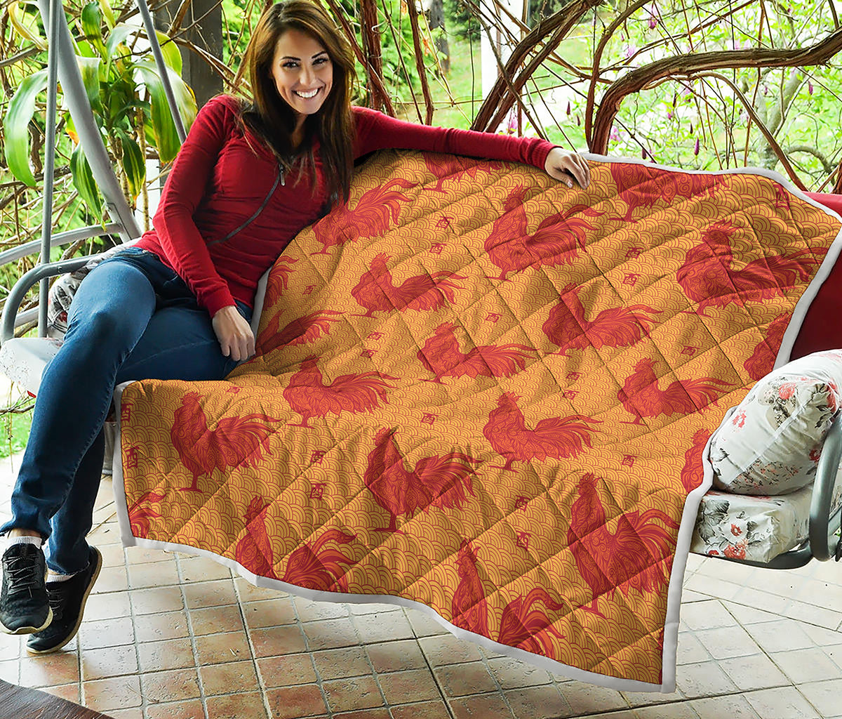 Chinese Rooster Pattern Print Quilt