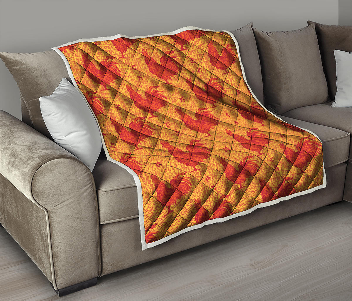 Chinese Rooster Pattern Print Quilt