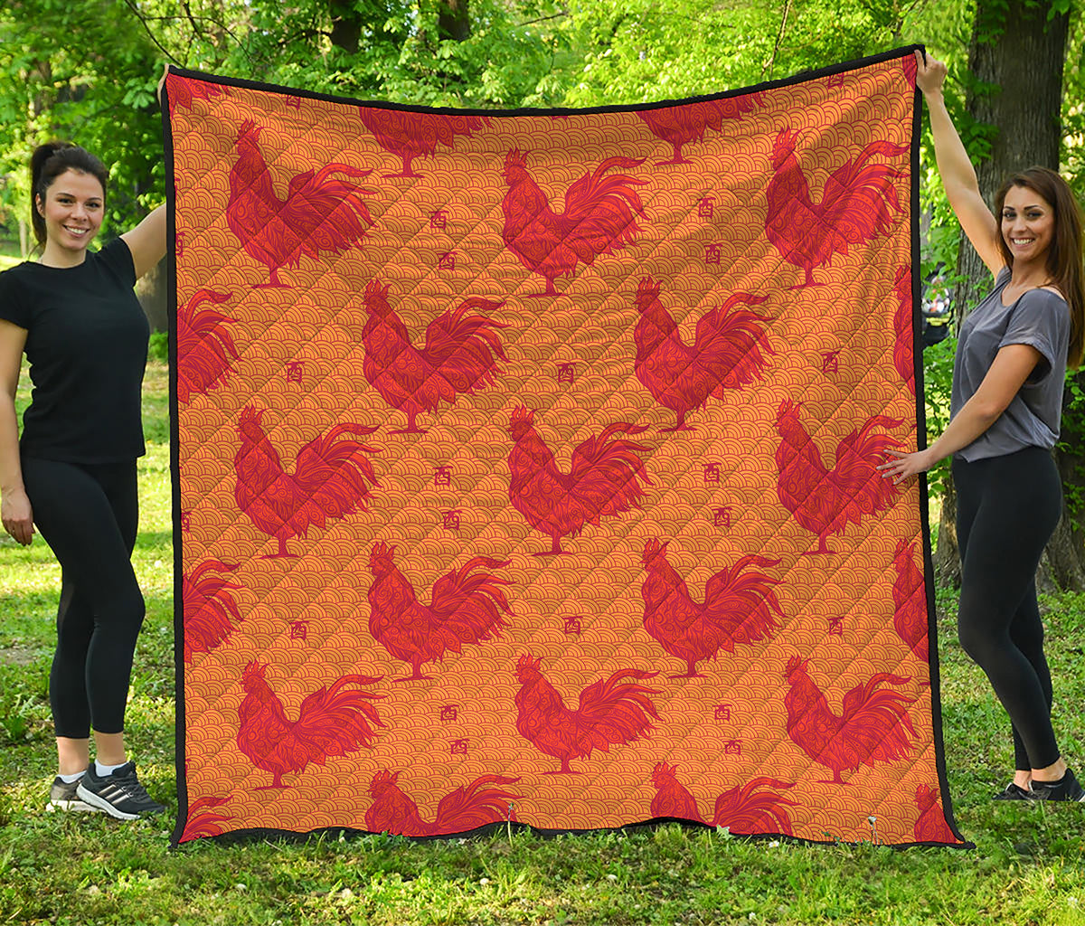 Chinese Rooster Pattern Print Quilt