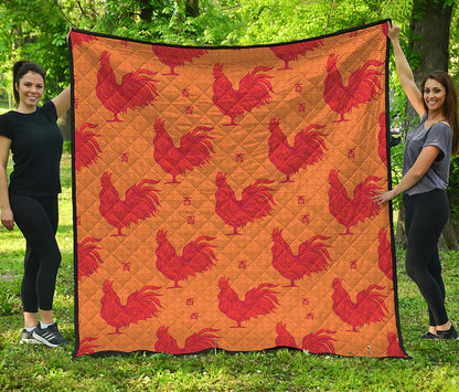 Chinese Rooster Pattern Print Quilt