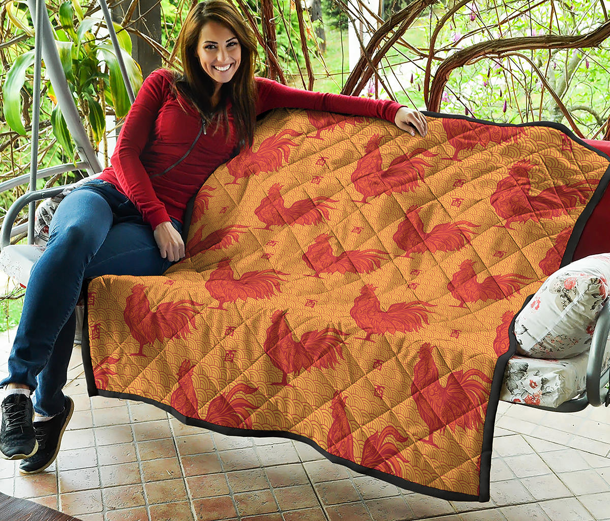 Chinese Rooster Pattern Print Quilt
