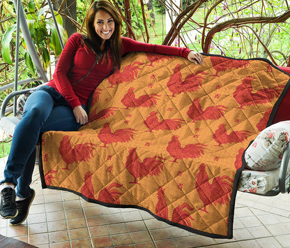 Chinese Rooster Pattern Print Quilt