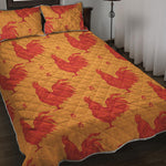 Chinese Rooster Pattern Print Quilt Bed Set
