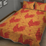 Chinese Rooster Pattern Print Quilt Bed Set