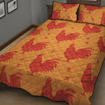 Chinese Rooster Pattern Print Quilt Bed Set