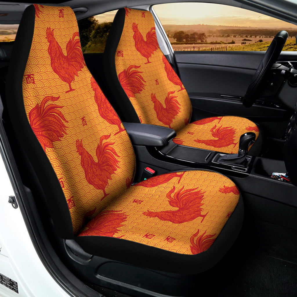 Chinese Rooster Pattern Print Universal Fit Car Seat Covers