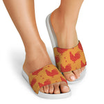 Chinese Rooster Pattern Print White Slide Sandals
