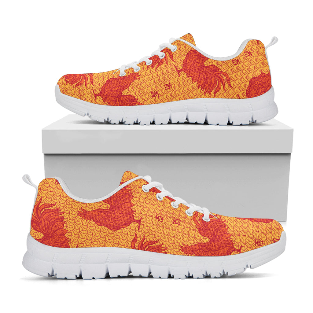 Chinese Rooster Pattern Print White Sneakers