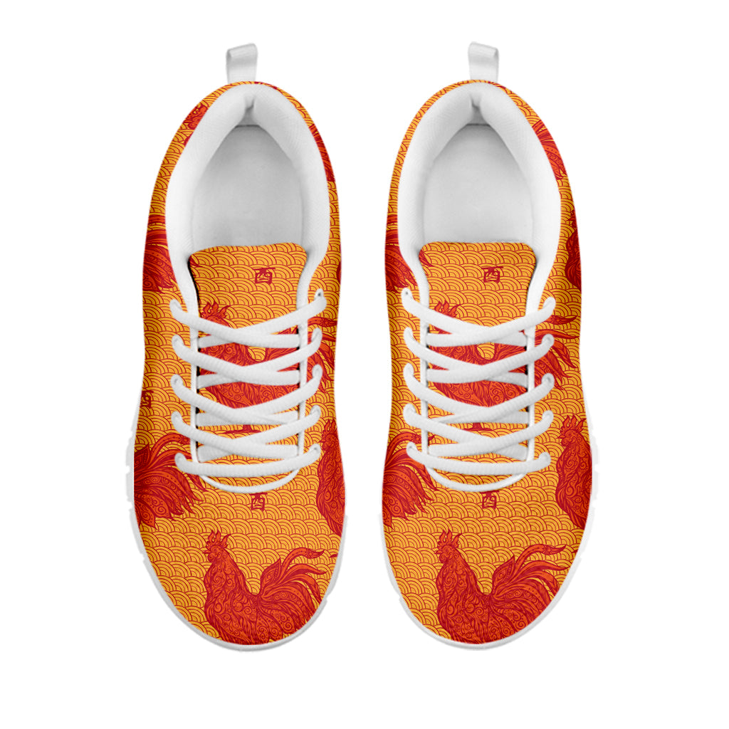 Chinese Rooster Pattern Print White Sneakers