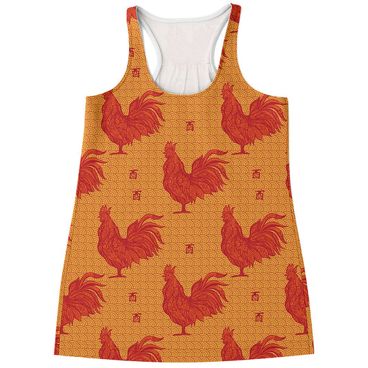Chinese Rooster Pattern Print Women's Racerback Tank Top