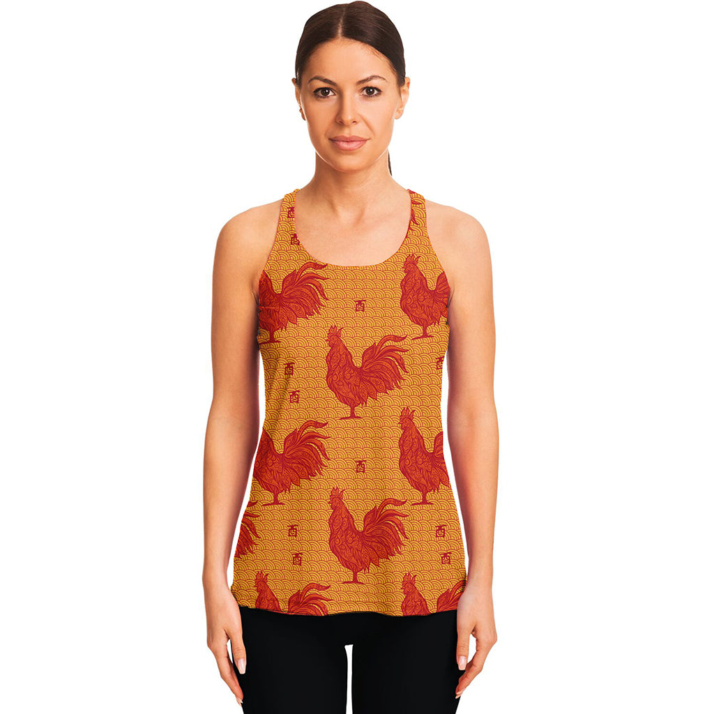 Chinese Rooster Pattern Print Women's Racerback Tank Top