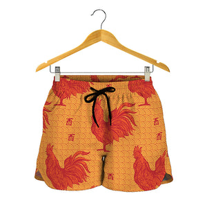 Chinese Rooster Pattern Print Women's Shorts