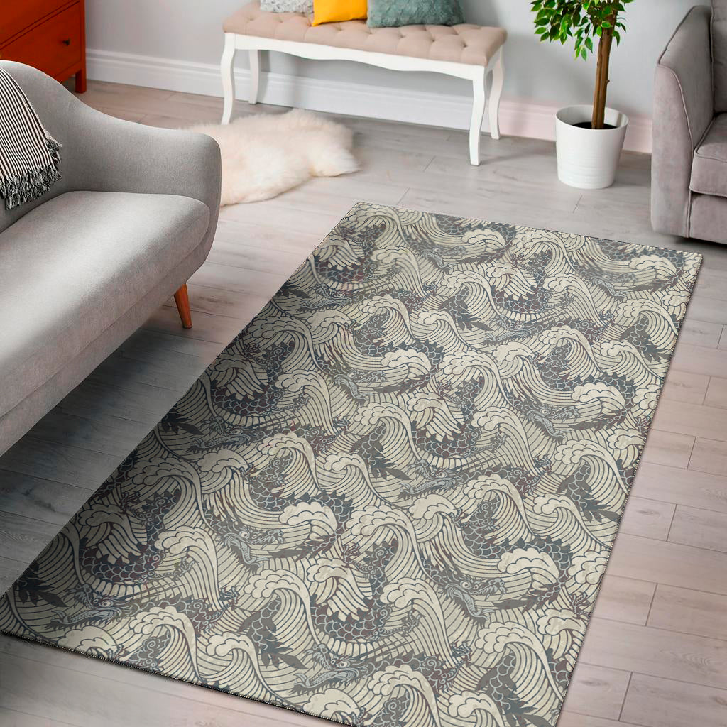 Chinese Sea Dragon Pattern Print Area Rug