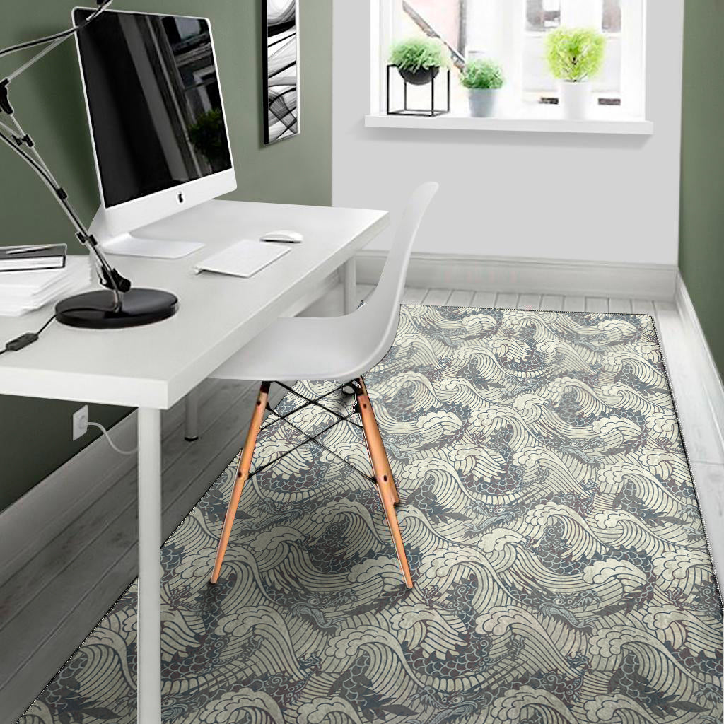 Chinese Sea Dragon Pattern Print Area Rug