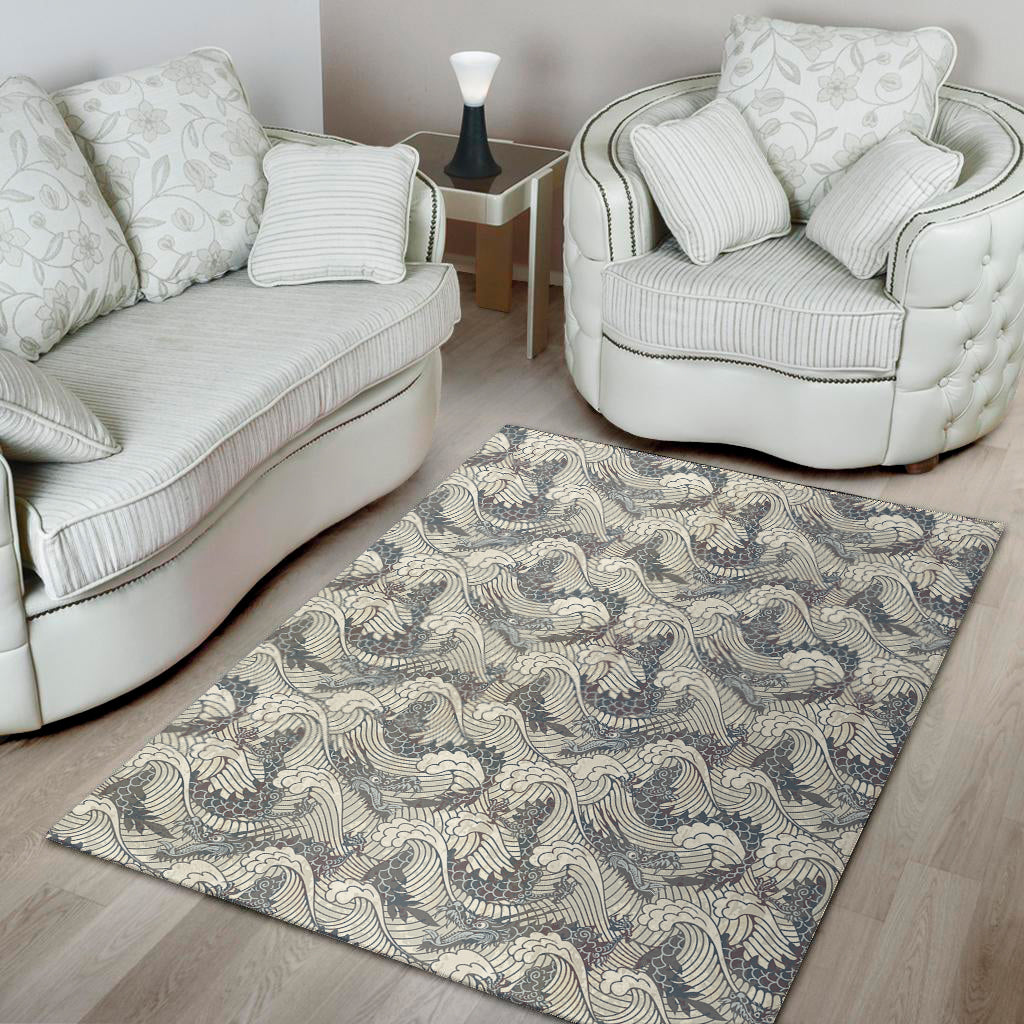 Chinese Sea Dragon Pattern Print Area Rug