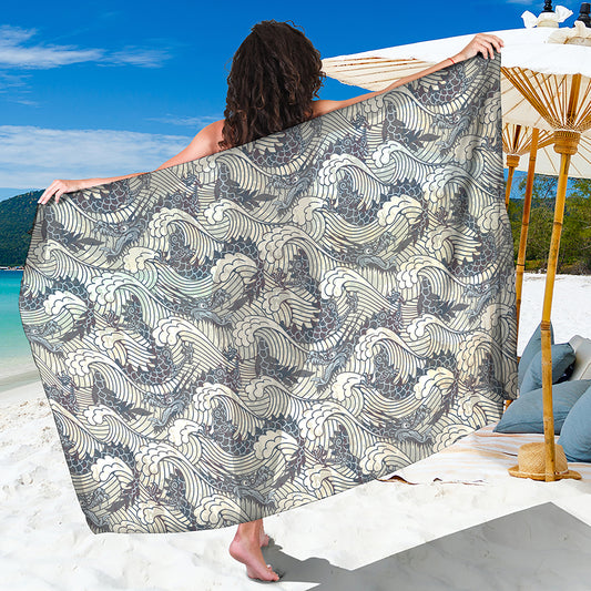 Chinese Sea Dragon Pattern Print Beach Sarong Wrap