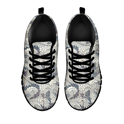 Chinese Sea Dragon Pattern Print Black Sneakers