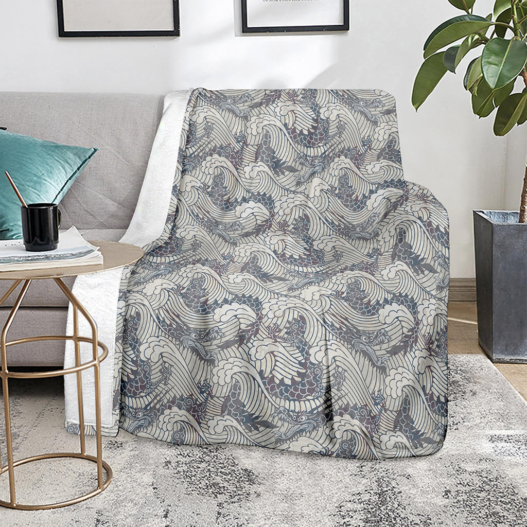 Chinese Sea Dragon Pattern Print Blanket