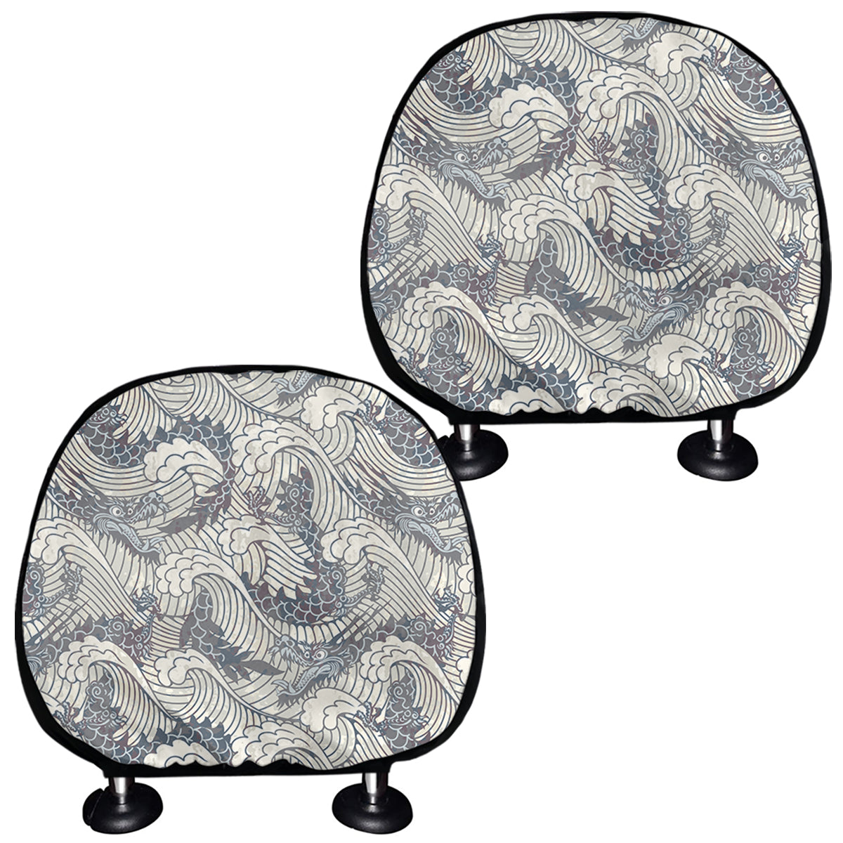 Chinese Sea Dragon Pattern Print Car Headrest Covers