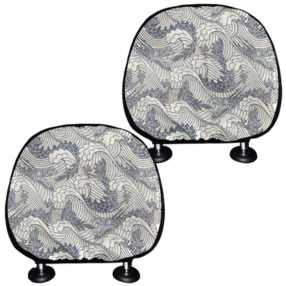 Chinese Sea Dragon Pattern Print Car Headrest Covers